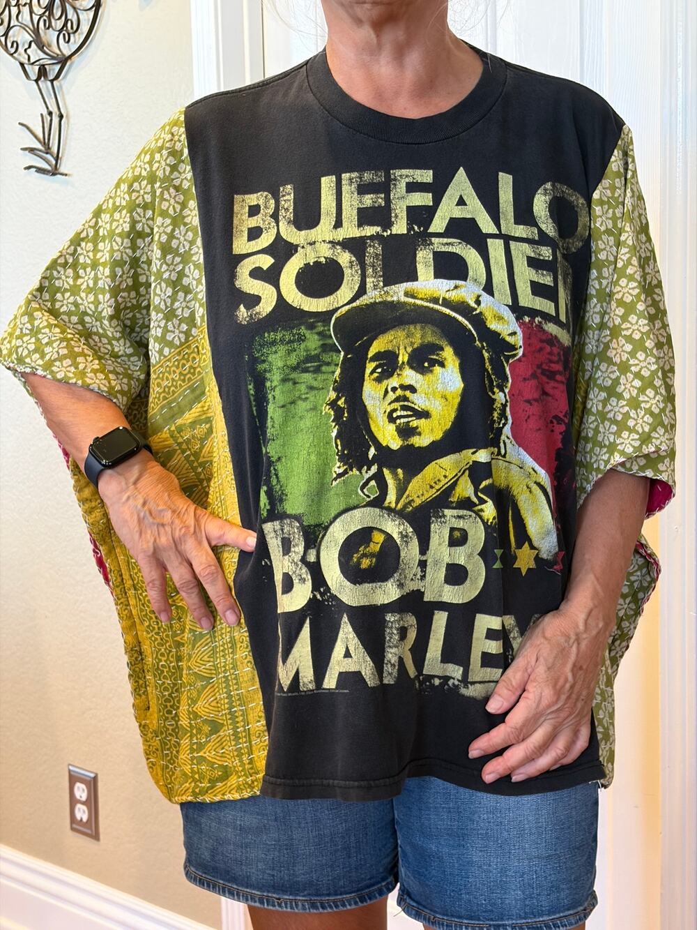 Bob Marley Upcycled Kantha Tunic Top Shirt OS Handmade Boho